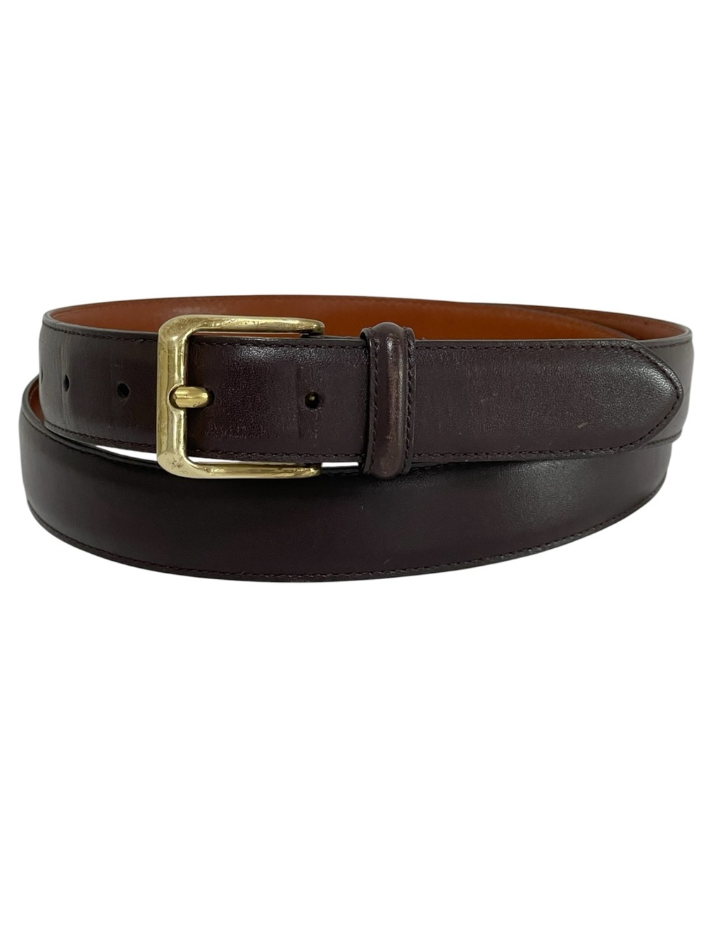 Coach Burnished Cowhide Dark Brown Leather Dress Belt Solid Brass Buckle Men 44